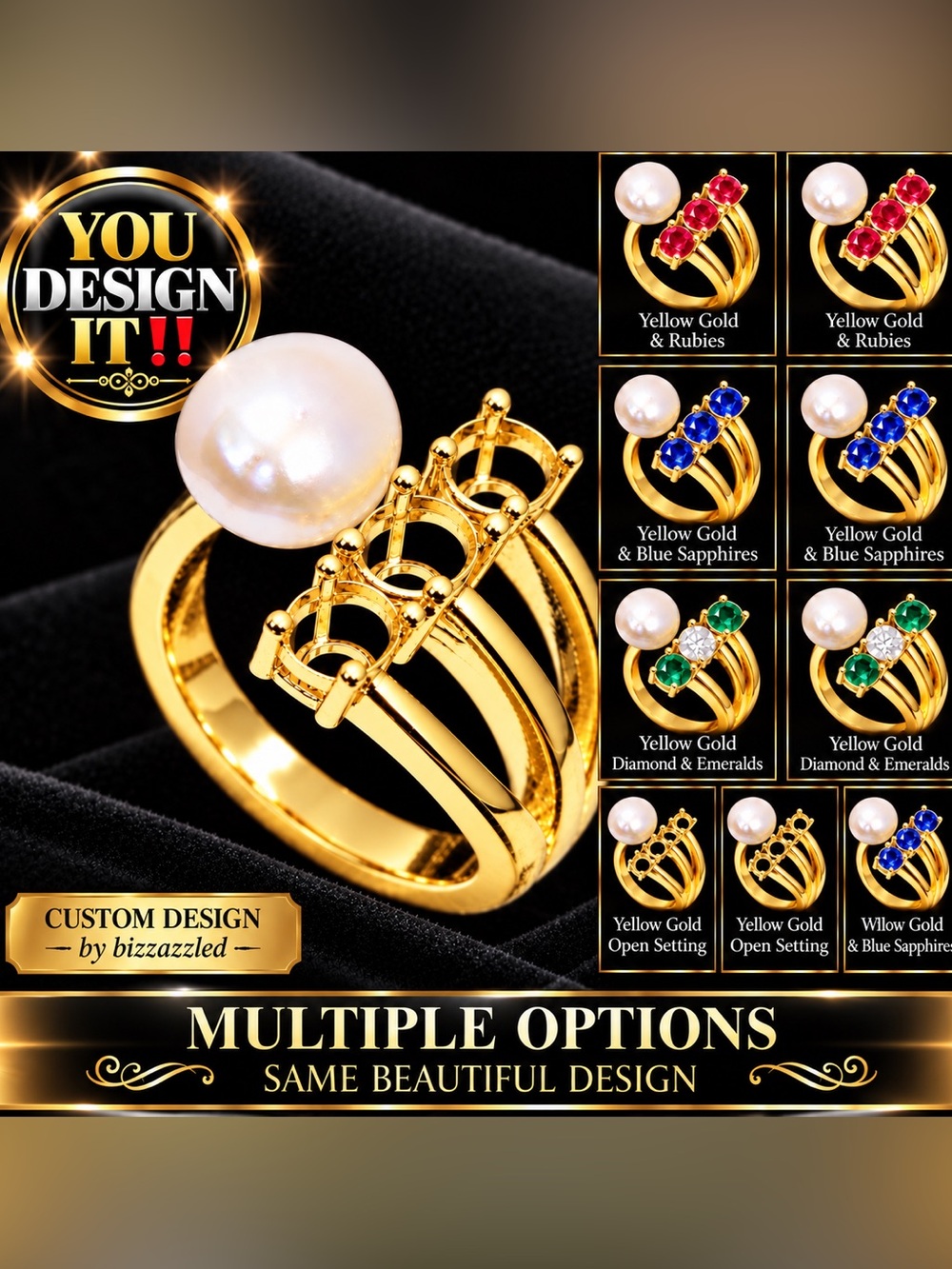 Pearl & ⁉️ ⁉️‼️ Gemstone ring 14k gold on silver. sz 5.5, 6, 6.5, or 7